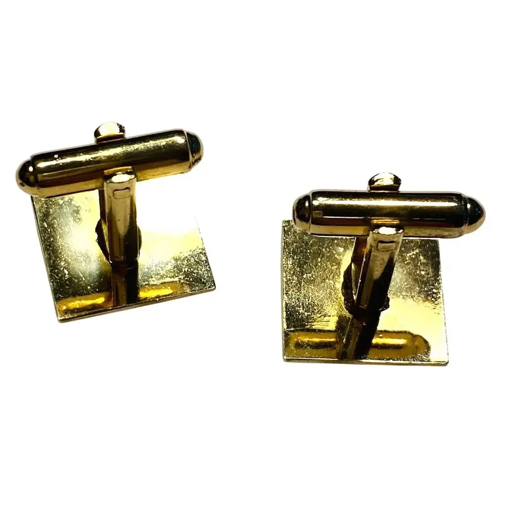 Vintage Mid Century Men’s jewelry Set Cufflinks & Tie Bar Gold Geometric Squares